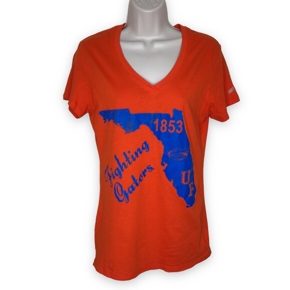 Soffe Fighting Gators UF Orange Blue V Neck Short Sleeve T Shirt Women Large - Picture 1 of 12